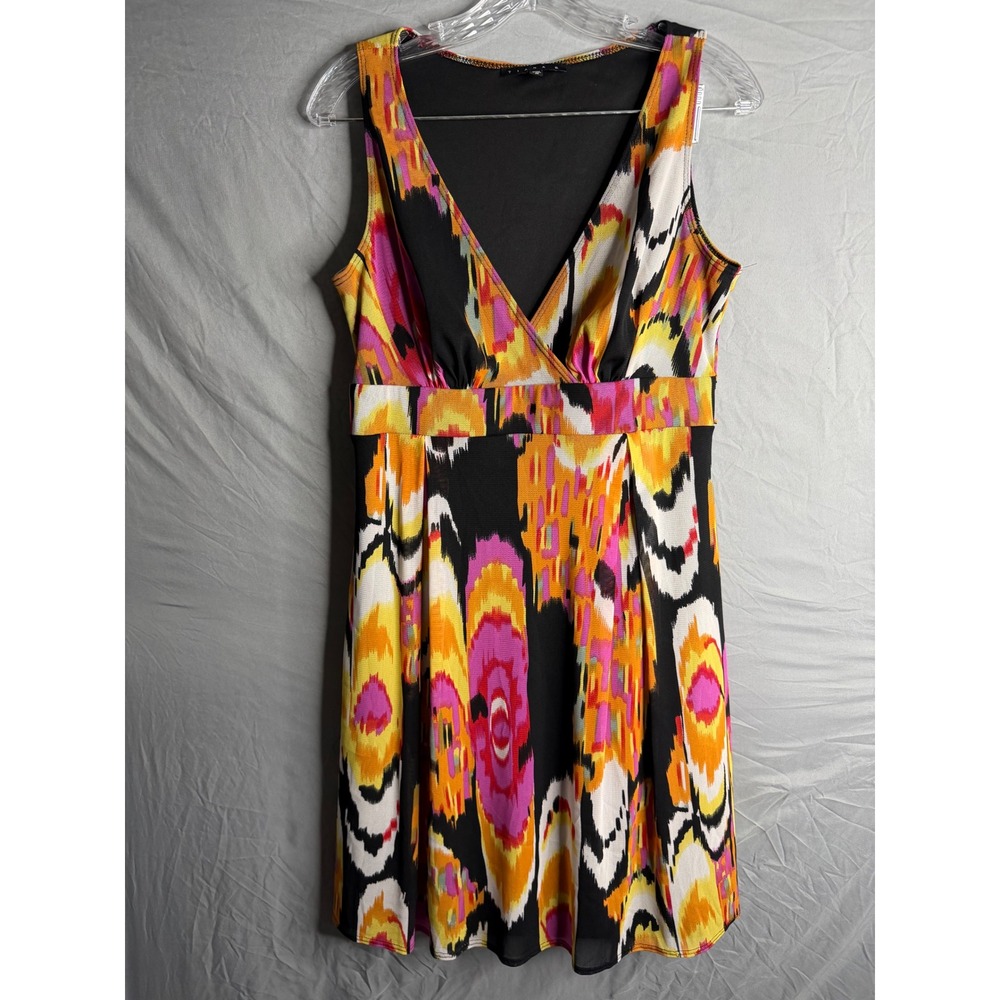 Tiana B Womens Abstract Ikat Print V-Neck Empire Waist Sleeveless Dress Medium